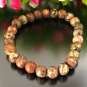 Red Leopard Jasper 8mm Natural Stone Beads Stretchable Bracelet